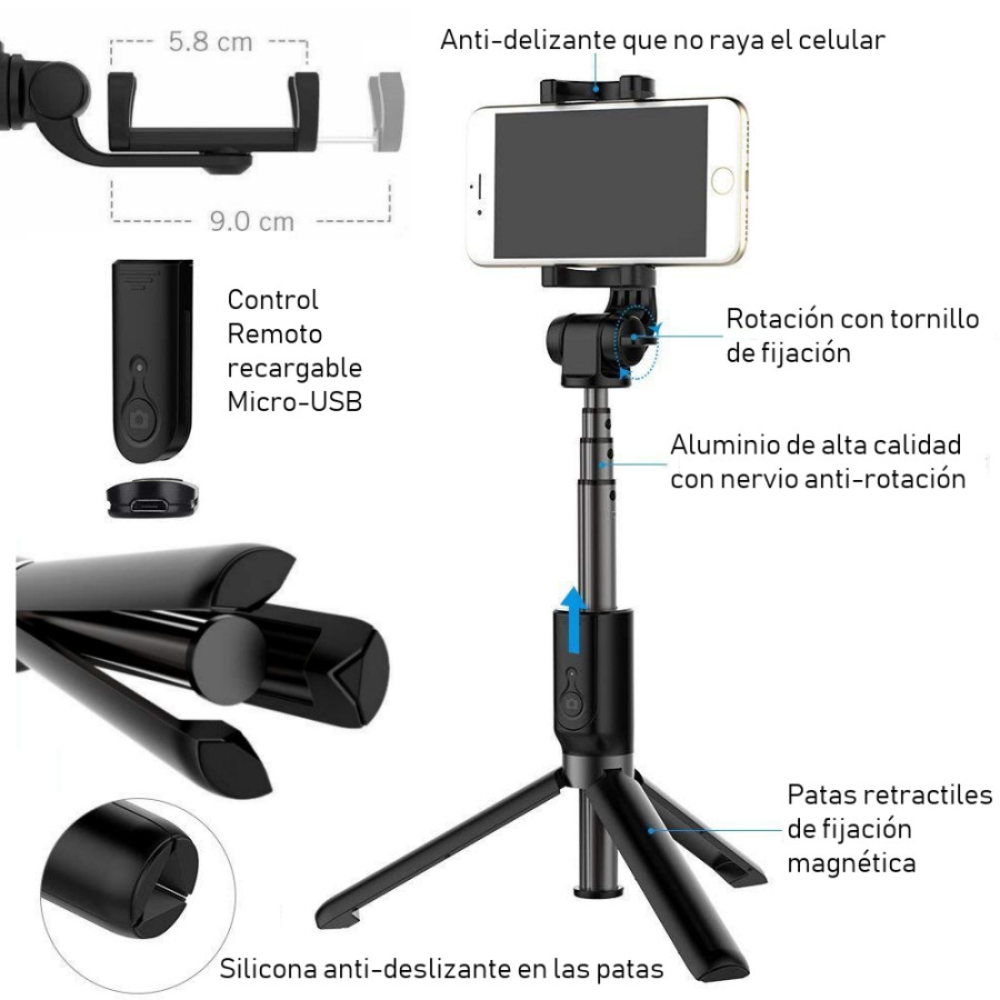 PALO SELFIE STICK MONOPOD BLUETOOTH CON TRIPODE CELULARES CELULARES