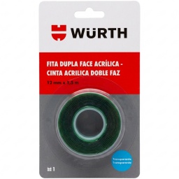 CINTA DOBLE FAZ ACRILICA TRANSPARENTE 12MM X 1.5 METROS WURTH