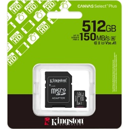 MEMORIA MICRO SD 512GB KINGSTON V30 CLASE 10 150MBS CANVAS SELECT PLUS