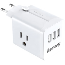 ADAPTADOR DE CORRIENTE EU PARA VIAJE 3 TOMAS AMERICANAS + CARGADOR 3 PUERTOS USB