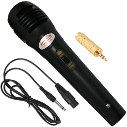 MICROFONO DINAMICO CON CABLE CAVIJA PLUG 1/4 Y ADAPTADOR A JACK 3.5MM SM-338