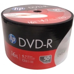 DVD-R VIRGEN MARCA HP 16X 4.7GB 120 MIN VIDEO PACK X50 UNIDADES