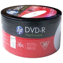 DVD-R VIRGEN MARCA HP 16X 4.7GB 120 MIN VIDEO IMPRIMIBLE PACK X50 UNIDADES