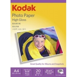 PAPEL FOTOGRAFICO PREMIUM A4 RESMA 20 HOJAS KODAK 180G