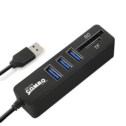 HUB USB 2.0 3 PUERTOS CON LECTOR DE TARJETAS DE MEMORIA MICRO-SD Y SD