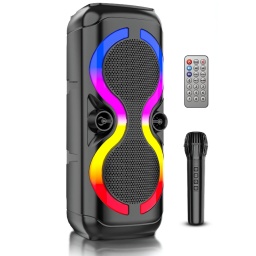 CAJA PARLANTE BLUETOOTH 8" X 2 / 20W X 2 MICROFONO KARAOKE LUCES RGB USB MEMORIA SING-E ZQS8230W