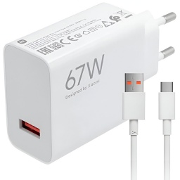 CARGADOR DE PARED 67W PUERTO USB TIPO A + CABLE USB-C CARGA RAPIDA ORIGINAL XIAOMI HYPERCHARGER