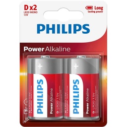 PILAS GRANDES D ALCALINAS X2 PHILIPS ALKALINE 2 UNIDADES LR20 MONO LONG