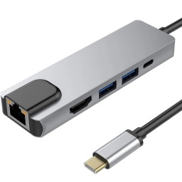 ADAPTADOR HUB USB-C A HDMI RED ETHERNET RJ45 USB 3.0 TIPO C 5 EN 1 MACBOOK NOTEBOOK