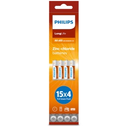 PACK X60 PILAS PHILIPS AA 1.5V ZINC CARBONO 15 BLISTER X4 UNIDADES TOTAL 60X