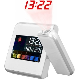 RELOJ CON PROYECTOR DE LA HORA CON ALARMA DESPERTADOR TEMPERATURA HUMEDAD Y PRONOSTICO