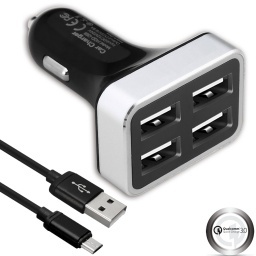 CARGADOR USB PARA EL AUTO 4 USB + CABLE MICRO-USB