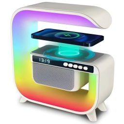 LAMPARA LUCES LED RGB COLORES PARLANTE CARGADOR INALAMBRICO DE CELULAR "G" 3 EN 1 LUZ VELADORA XM-G3