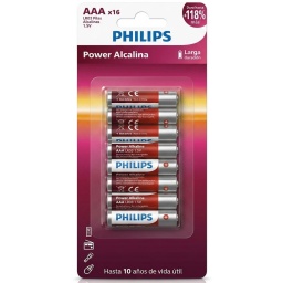 PACK X16 PILAS AAA ALCALINAS PHILIPS 1.5V TRIPLE A ROJAS BLISTER 16 UNIDADES LR03