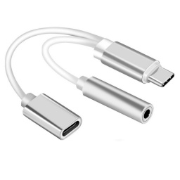 CABLE ADAPTADOR USB-C A PLUG JACK 3.5MM DE AUDIO + CARGADOR USBC TIPO C IPHONE