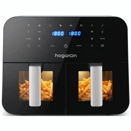 FREIDORA DE AIRE DOBLE CANASTO 2400W CAPACIDAD 9L PANEL DIGITAL Y VISOR AIR FRYER 9 LITROS HOGARON