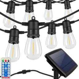 GUIRNALDA PANEL SOLAR 6.5 METROS 10 LUCES LED BOMBITA CALIDA CON CONTROL VINTAGE 8 MODOS ILUMINACION