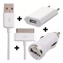 COMBO KIT CARGADOR AUTO + PARED + CABLE IPHONE 4S 4 3 3G