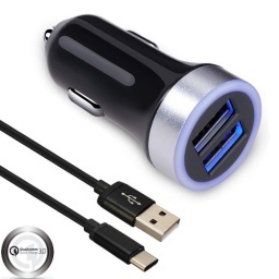 CARGADOR USB PARA EL AUTO 2 USB + CABLE USB-C TIPO C