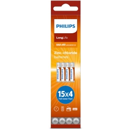 PACK X60 PILAS PHILIPS AAA 1.5V ZINC CARBONO 15 BLISTER X4 UNIDADES TOTAL 60X