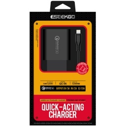 CARGADOR DE PARED QC 3.0 CARGA RAPIDA QUICK CHARGER + CABLE IPHONE LIGHTNING ESK