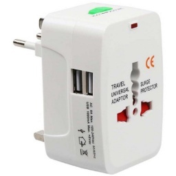 ADAPTADOR UNIVERSAL DE CORRIENTE + CARGADOR 2 PUERTOS USB IDEAL PARA VIAJES