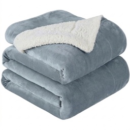 MANTA SUPER SUAVE DE 1 PLAZAS COLOR GRIS Y CORDERITO 1.5 X 2 METROS