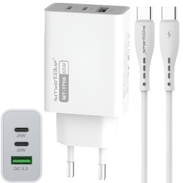CARGADOR DE PARED 2 USB-C PD 25W + 20W + QC 3.0 CARGA RAPIDA TIPO C CELULARES TABLETAS Y OTROS