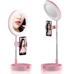 ESPEJO CON ANILLO LUZ LED SELFIE + SOPORTE CELULAR FOTO MAQUILLAJE VIDEOS ZOOM YOUTUBERS