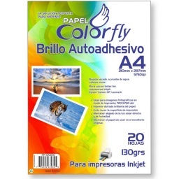 PAPEL FOTOGRAFICO A4 AUTOADHESIVO BRILLANTE COLORFLY 130GR X 20 HOJAS 5760DPI