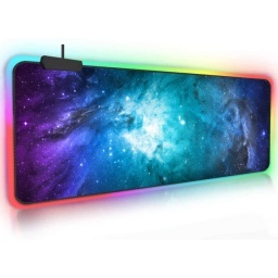 PAD GAMER GALAXIA PARA TECLADO Y MOUSE LUZ LED COLORES O ALFOMBRA RGB 79 X 30CM