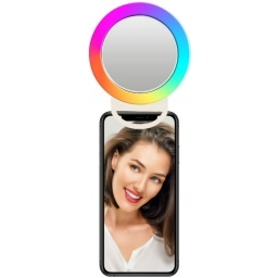 ANILLO DE LUZ LED RGB PARA SELFIE CON ESPEJO Y CLIP PARA EL CELULAR 11.5CM RECARGABLE