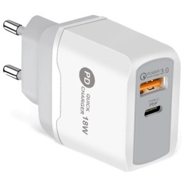 CARGADOR DE PARED USB PD + QC 3.0 CARGA RAPIDA QUICK CHARGER 18W TIPO C USB-C