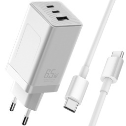 CARGADOR DE PARED 2 USB-C PD + 1 QC 3.0 CARGA RAPIDA QUICK CHARGER 65W TIPO C NOTEBOOK MACBOOK