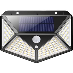 LAMPARA FOCO LUZ SOLAR 3 INTENSIDADES 100 LED CON SENSOR DE MOVIMIENTO EXTERIOR