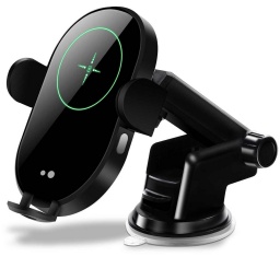 SOPORTE CELULAR AUTO CARGA INALAMBRICA 15W QI APERTURA CIERRE AUTOMATICO MOTORIZADO AIRE VENTOSA