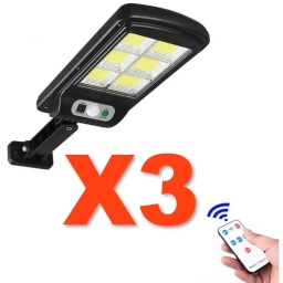 LUZ EXTERIOR FOCO SOLAR X3 100W 240 LEDS SENSOR FOTOCELULA + CONTROL REMOTO + TORNILLOS