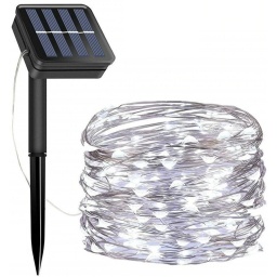 GUIRNALDA SOLAR DE 10 METROS 100 LUCES LEDS BLANCAS FRIAS CON SENSOR OSCURIDAD NAVIDAD