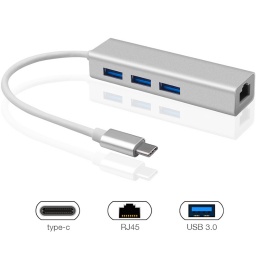 HUB USB TIPO C 3 PUERTOS USB 3.1 3.0 + ADAPTADOR ETHERNET LAN GIGABIT USB-C TYPE C