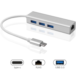 HUB USB TIPO C 3 PUERTOS USB 3.1 3.0 + ADAPTADOR ETHERNET LAN RJ45 GIGABIT USB-C TYPE C