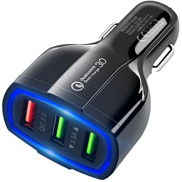 CARGADOR RAPIDO DE AUTO QC 3.0 CARGA RAPIDA 3 PUERTOS USB QUICK CHARGER PREMIUM