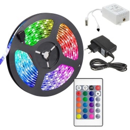 ROLLO CINTA TIRA LUCES LED RGB 5M 3528 CON FUENTE + CONTROL