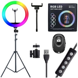 SET TRIPODE ANILLO O ARO LUZ LED COLORES RGB 26CM SELFIE FOTOS YOUTUBERS TIKTOK ZOOM 1.75M + CONTROL