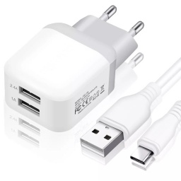 CARGADOR DOBLE USB PARED 2.4A + CABLE USB C TIPO C COMPATIBLE SAMSUNG XIAOMI HUAWEI MOTOROLA