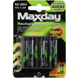 PILAS RECARGABLES AA 1.2V PACK X4 4800 MAH MAXDAY NI-MH