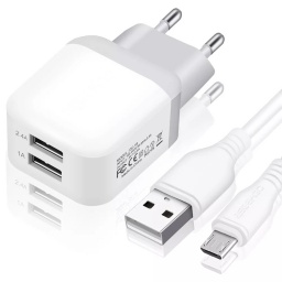 CARGADOR DOBLE USB PARED 2.4A + CABLE USB MICRO-USB COMPATIBLE MICROSUB