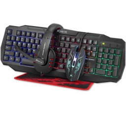 COMBO GAMER 4 EN 1 TECLADO EN ESPAOL MOUSE AURICULARES PAD LUZ LED RGB XTRIKE-ME CM-406