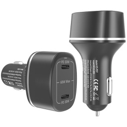 CARGADOR DE AUTO PD 60W CARGA ULTRA RAPIDA 2 PUERTOS USB-C TIPO C 30W C/U PREMIUM