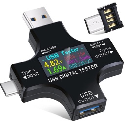 TESTER USB VOLTAJE Y AMPERAJE - PANTALLA MULTIPLES PUNTAS USB-C TIPO C MICRO-USB TYPE A