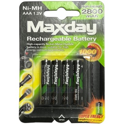 PILAS RECARGABLES AAA 1.2V PACK X4 2800 MAH MAXDAY NI-MH